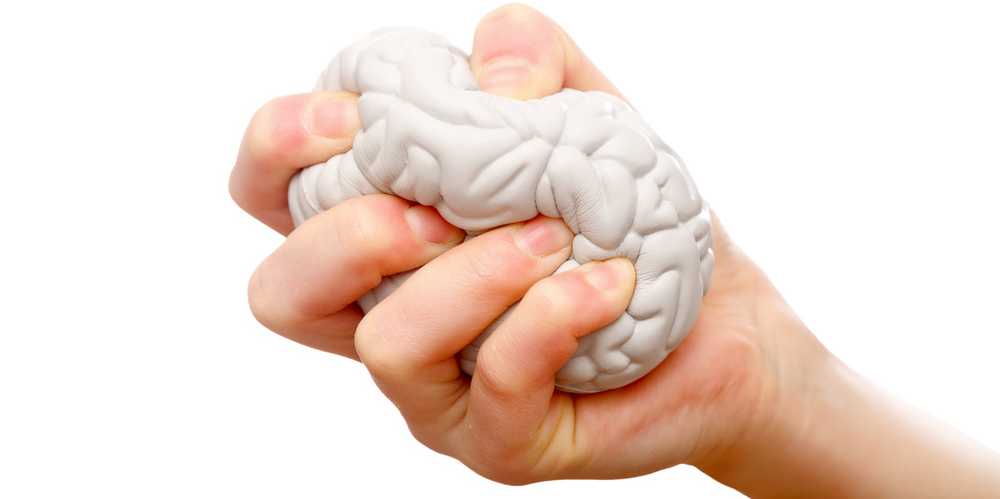 Enlarged view: Hand squeazes brain-shaped stress ball