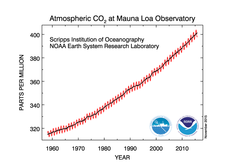 The carbon dioxide data measured on Mauna Loa.