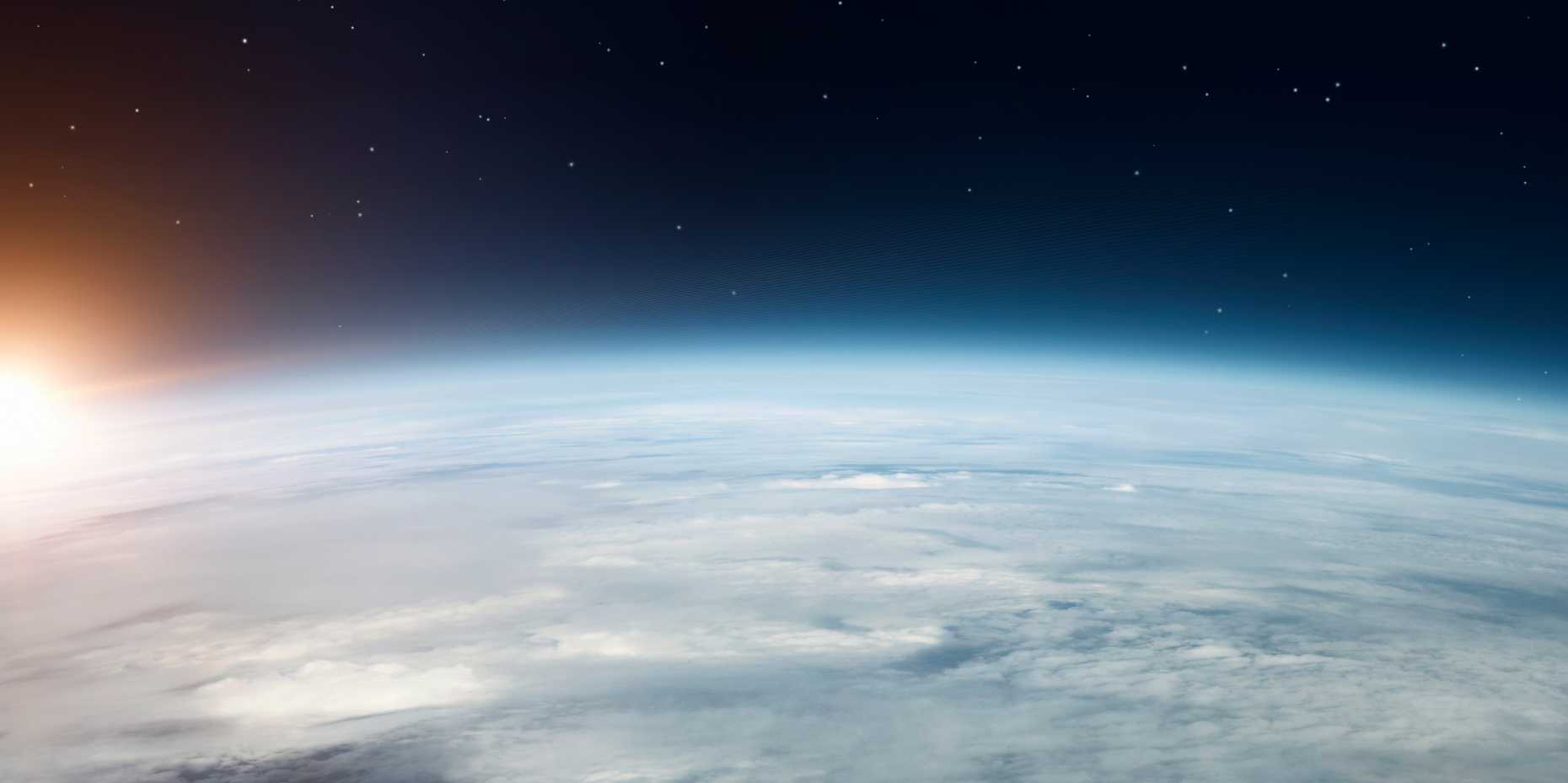 Enlarged view: The ozone layer in the atmosphere protects against damaging UV rays.