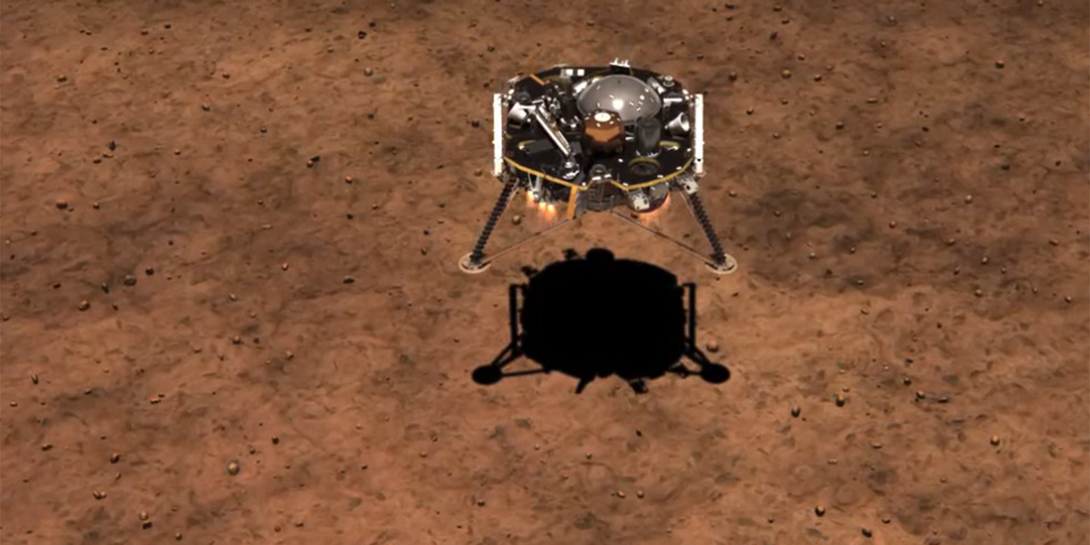 Enlarged view: Computer animation of the landing of the Insight-Lander on Mars. (Visualisations: NASA)