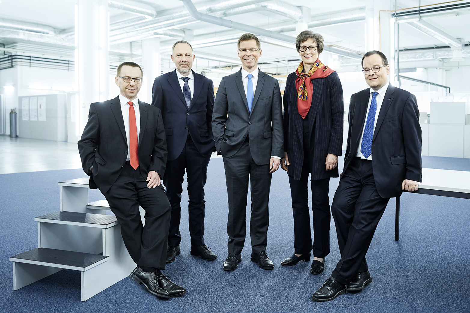 Starting the year as a proven team with a new leader (from left): The ETH Executive Board with Ulrich Weidmann (Vice President for Human Resources and Infrastructure), Detlef Günther (Vice President for Research and Corporate Relations), Joël Mesot (President), Sarah Springman (Rector), and Robert Perich (Vice President for Finance and Controlling). (Photo: Markus Bertschi / ETH Zurich).