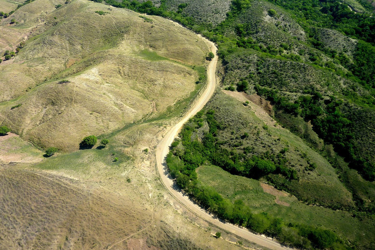 The border between Haiti and the Dominican Republic is easily recognizable by the vegetation cover. (Photo: UNEP - United Nations Environmental Programme)