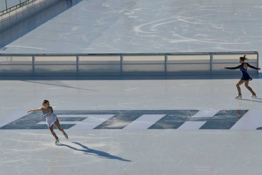 Ice skating on the ETH logo.