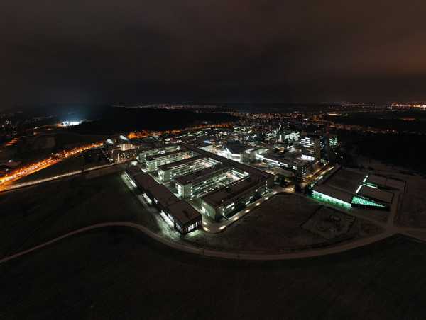 Lights surround the campus at night. (Photo: Michael Hausmann)