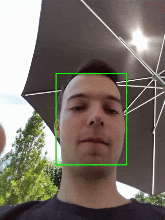 Enlarged view: The example of Sander Staal, co-author of the study, shows how eye contact detection works. A green rectangle means eye contact, red means no eye contact. (Distributed Systems Group)