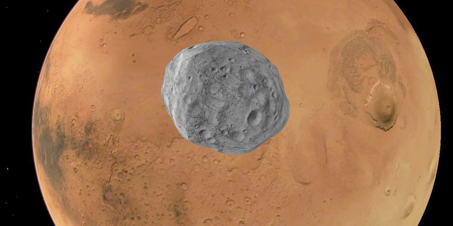 Provides for local solar eclipses: The moon Phobos orbits Mars. (Graphic: jihemD/Wikimedia Commons/ CC BY-SA 3.0)