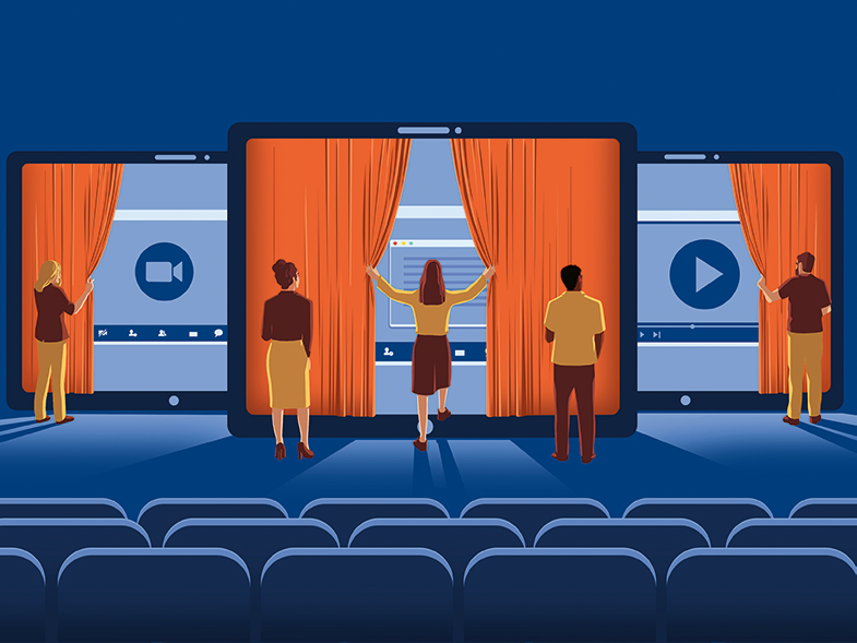Illustration with people in a cinema