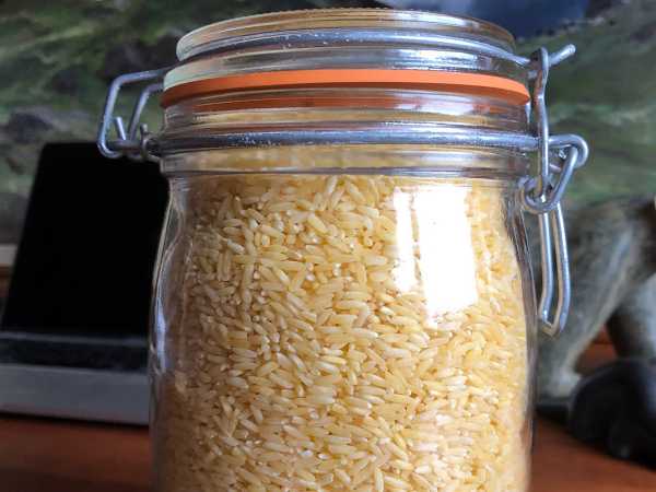 Rice grains in a canning jar
