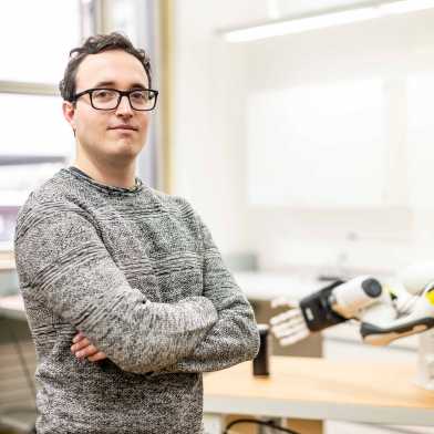 Elvis Nava is a fellow at ETH’ Zurich’s AI center as well as a doctoral student at the Institute of Neuroinformatics and in the Soft Robotics Lab. (Photograph: Daniel Winkler / ETH Zurich)