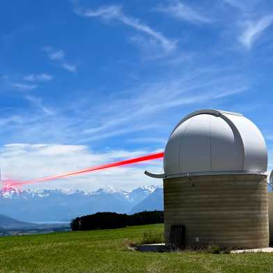 Illustration of the optical data communication lasers between Bern and the Jungfraujoch.