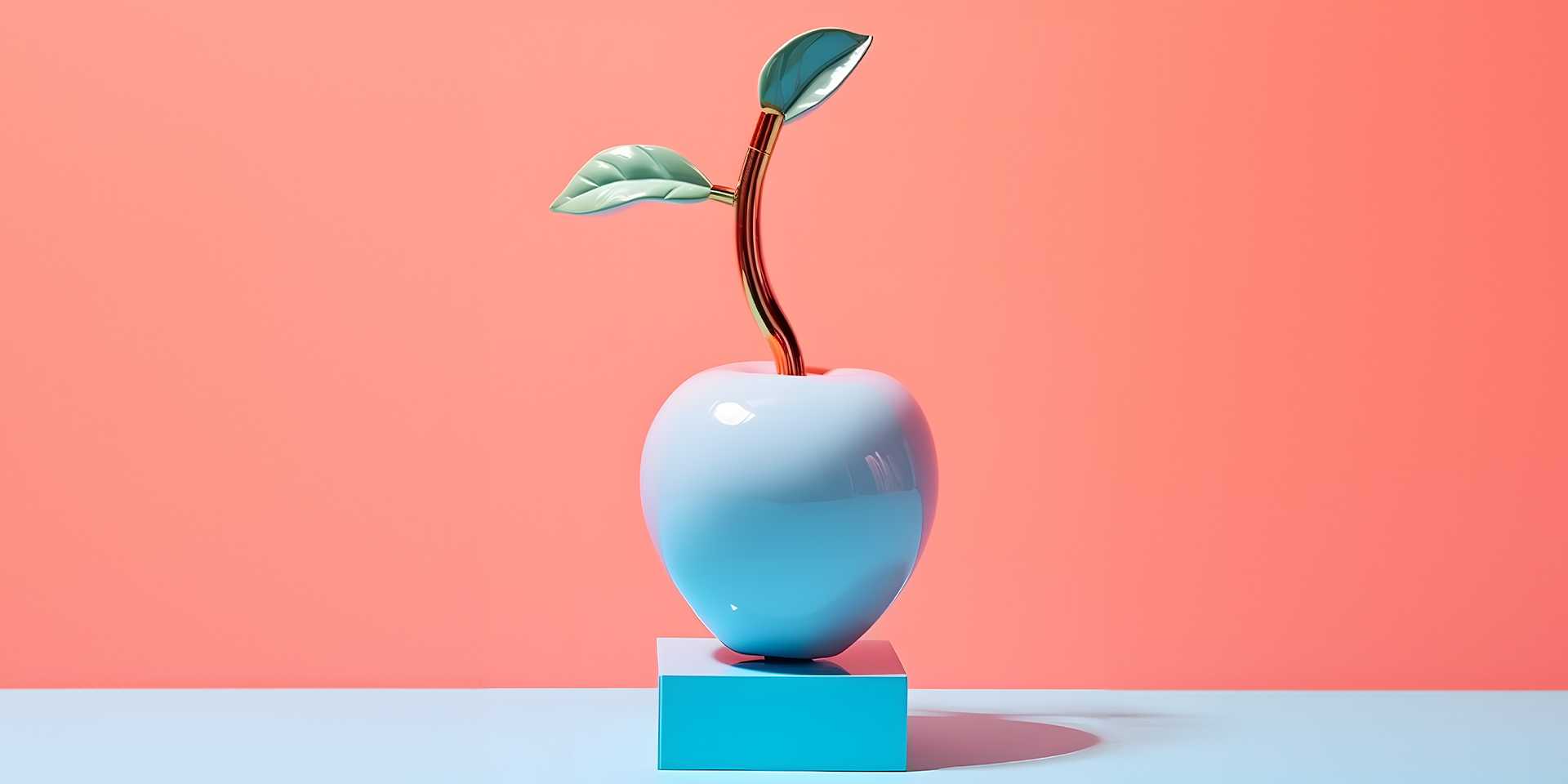 Sculpture of an apple on a small pedestal