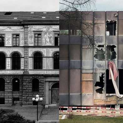 Before and after image of a building over time