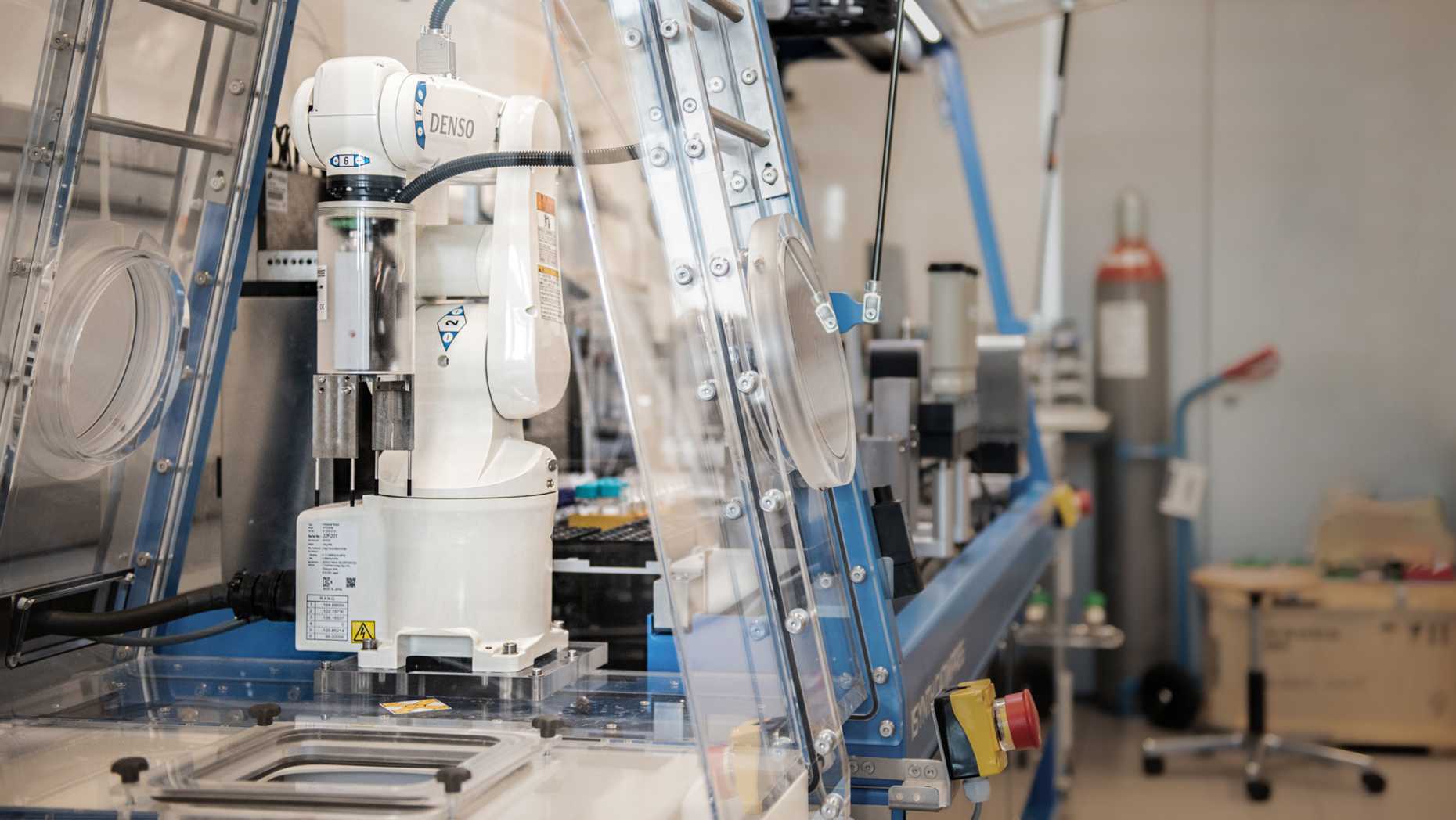 White robot arm in the lab