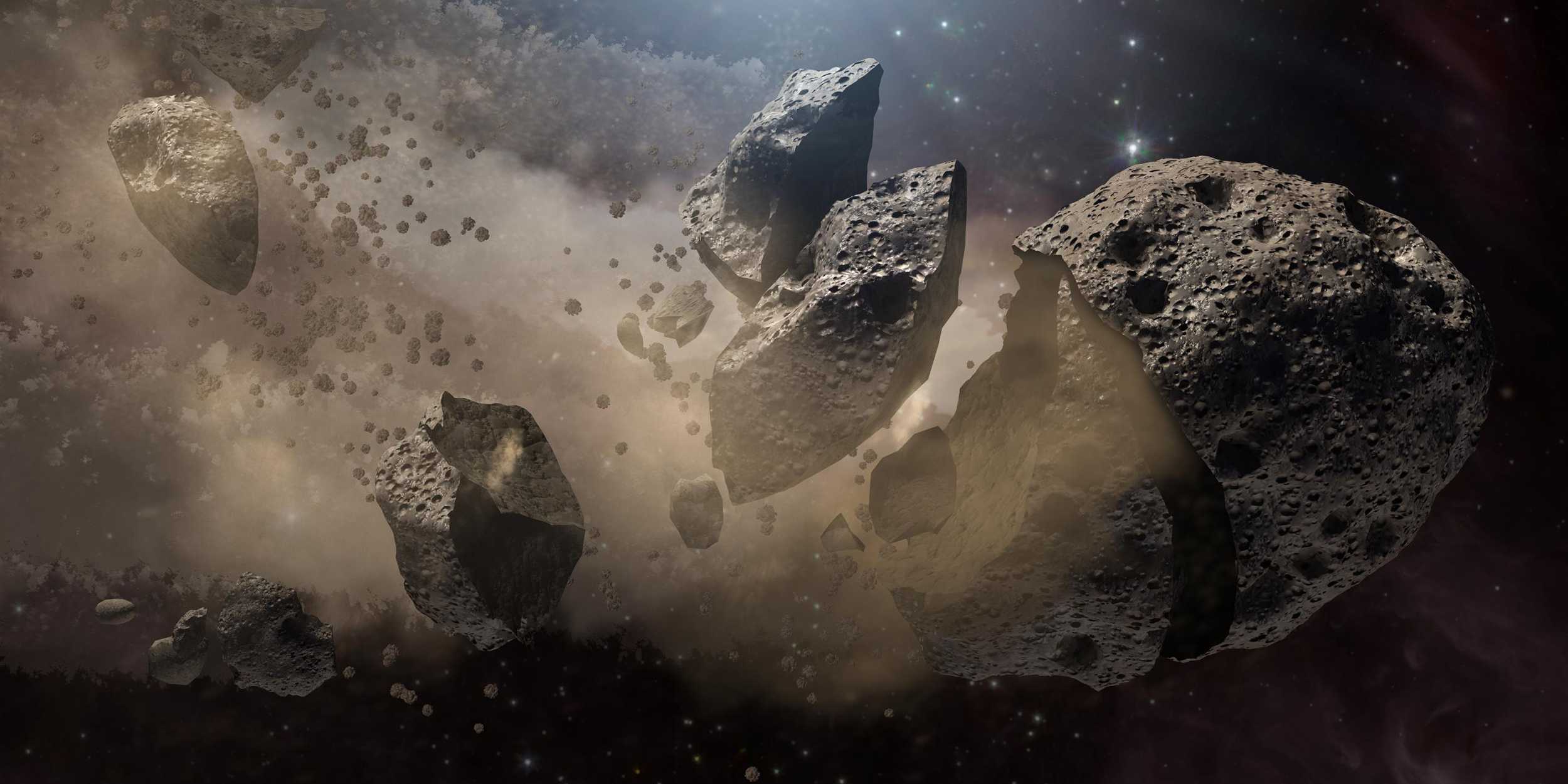 An asteroid is breaking up, producing a lot of dust, which reaches the Earth eventually