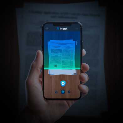 A document is scanned with the smartphone using the thenti app.