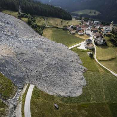 Rock avalanche that stopped right at the edge of the village Brienz in Switzerland