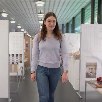 Michelle Halbheer walks through an ETH architecture exhibition