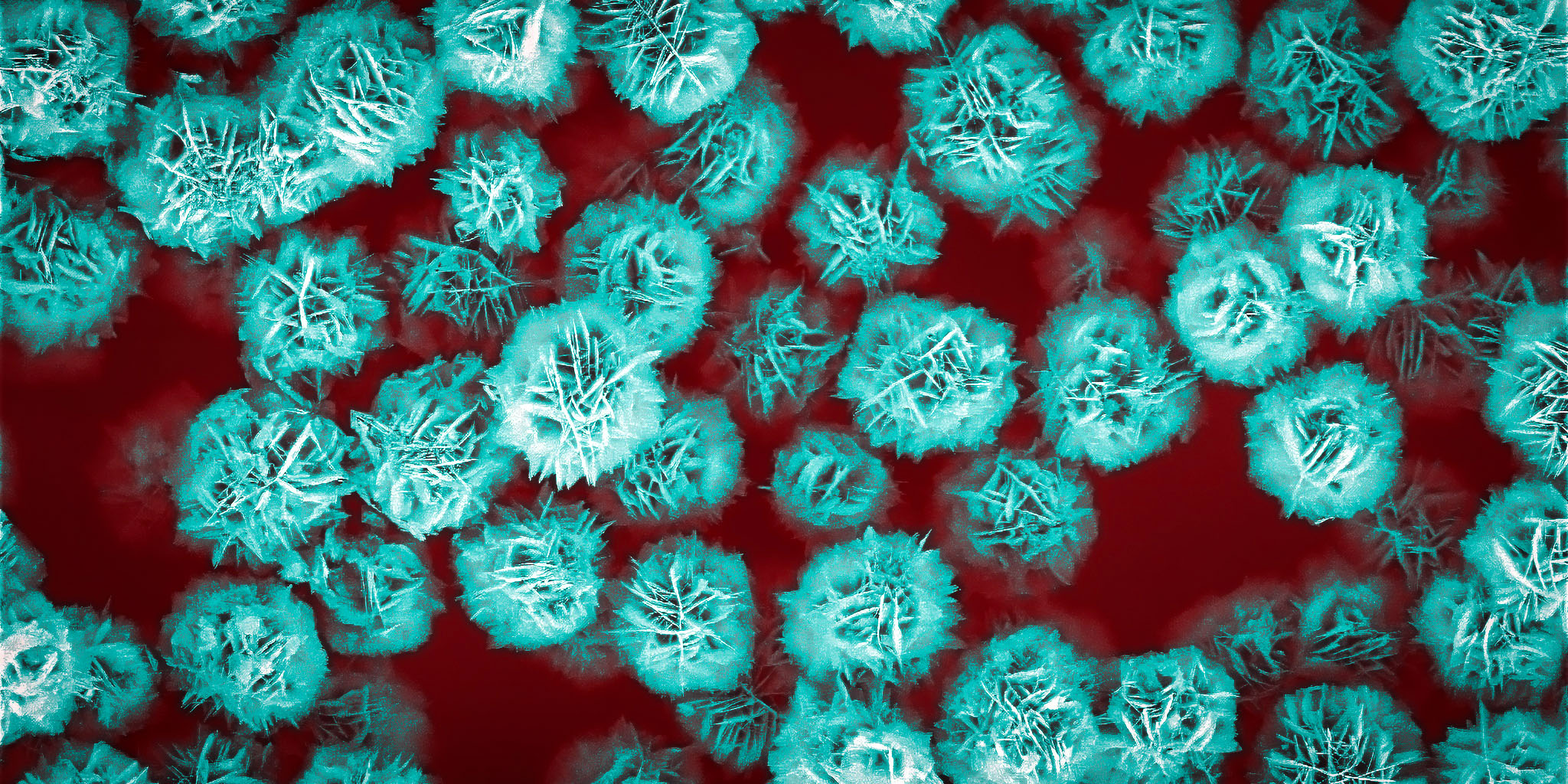 Turquoise-colored representation of the flower particles made of zinc oxide