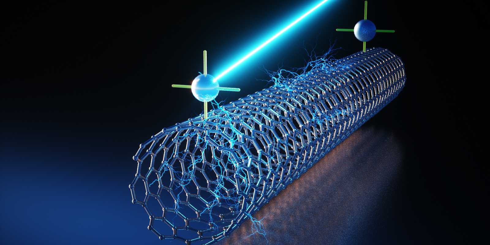 An illustration of the carbon nanotube and the dye that converts light into an electric charge.