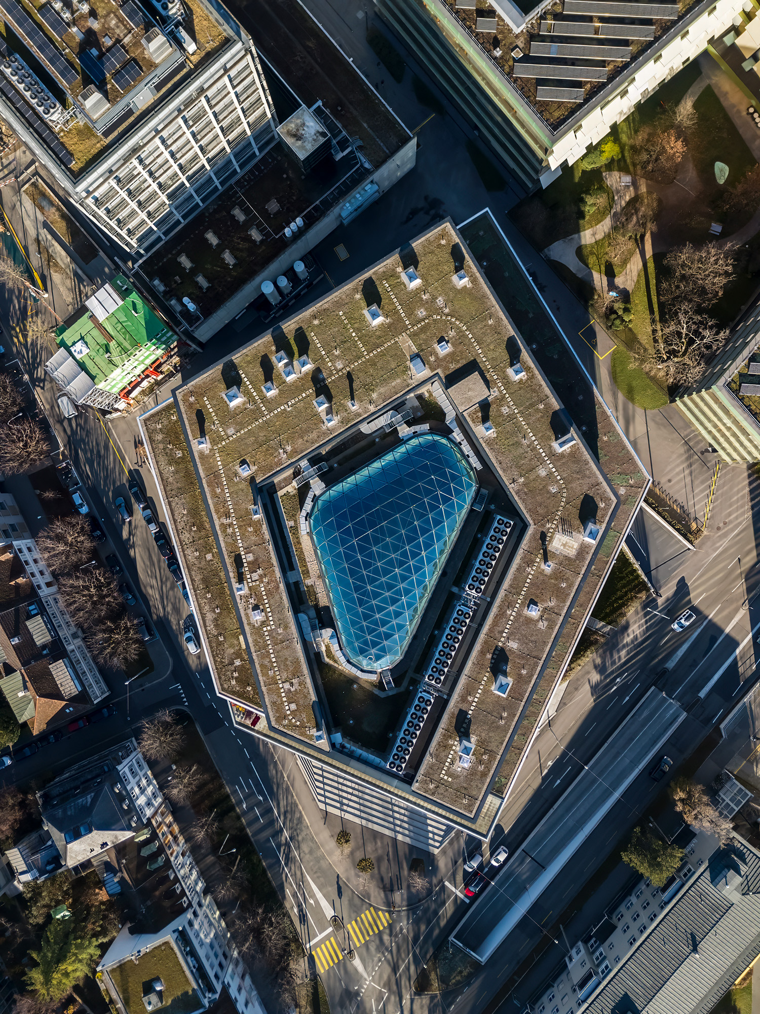 Bird's eye view of the BSS, glass roof is visible in light blue.