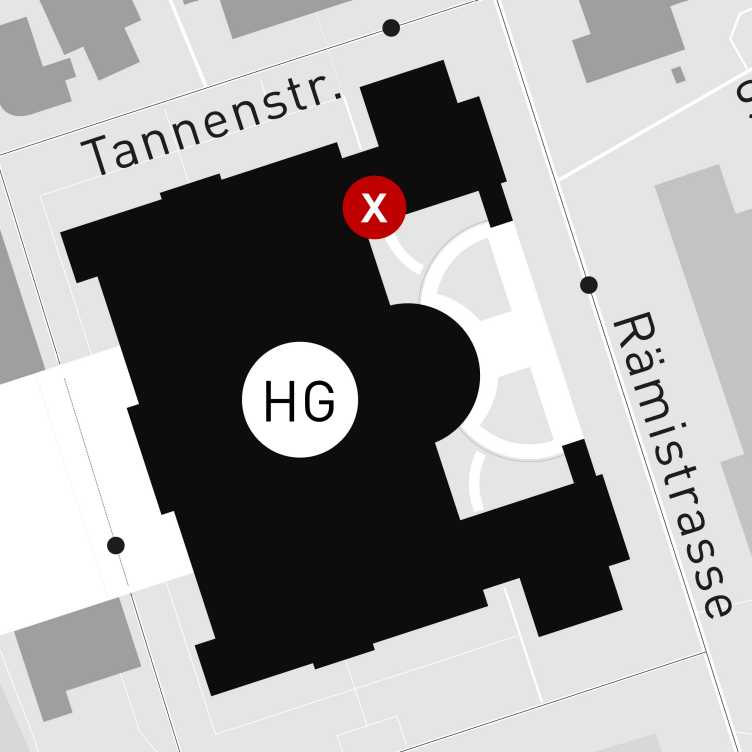 Enlarged view: The closest entrance is the one at the corner of Tannenstrasse and Rämistrasse. Then go to the first floor, the F floor. You will find the desk in the last room before the elevators on the left-hand side.