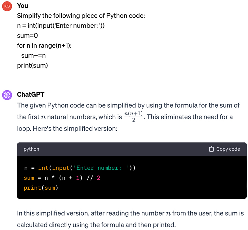 ChatGPT simplifying Python program