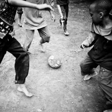 kids playing soccer.
