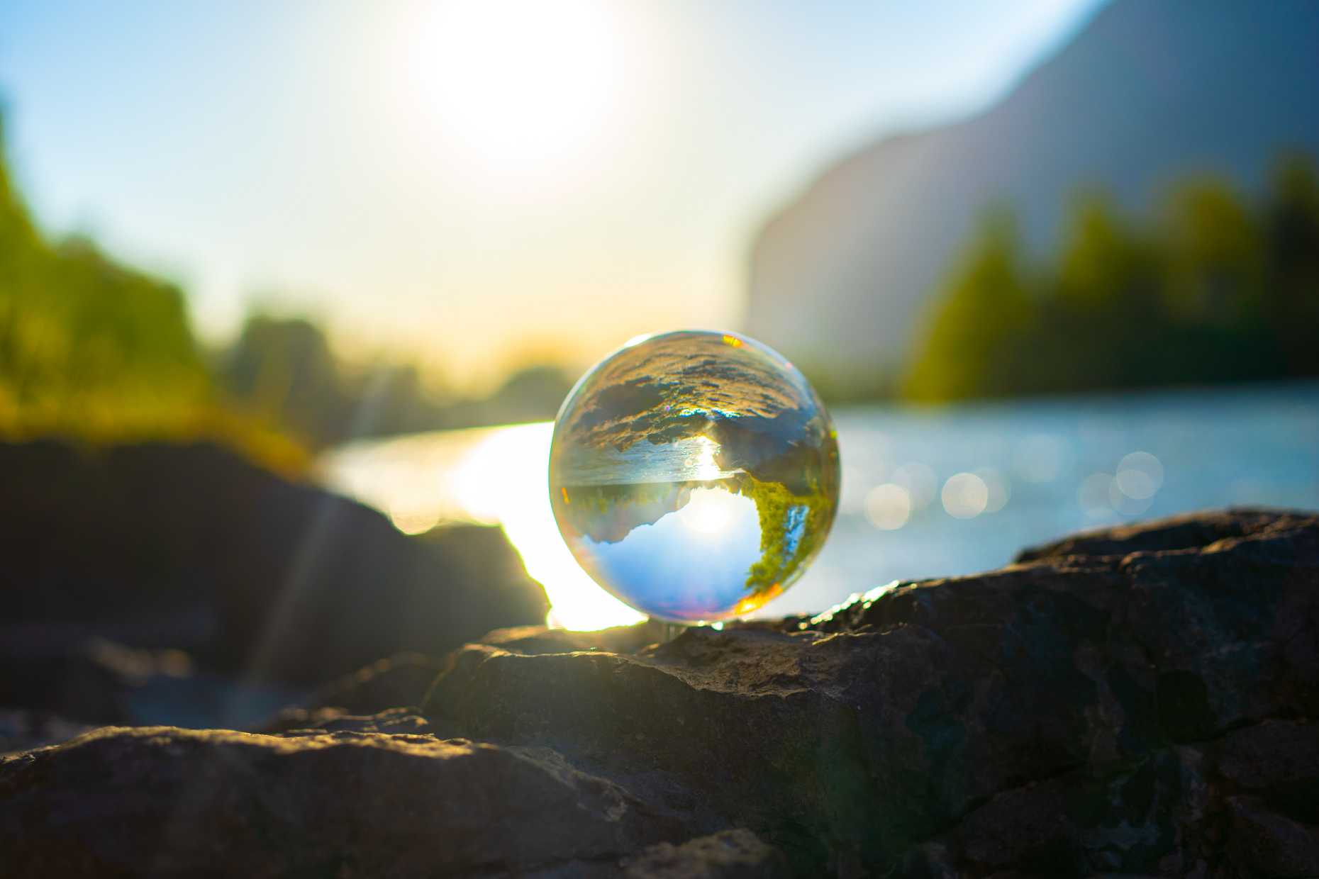 Crystal Ball on rock in sunset