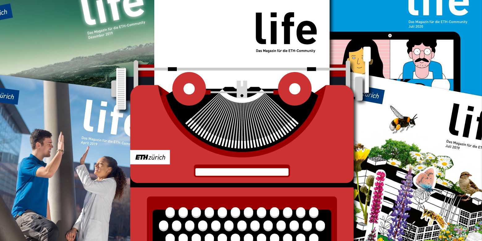 Life Illustration mit roter Schreibmaschine