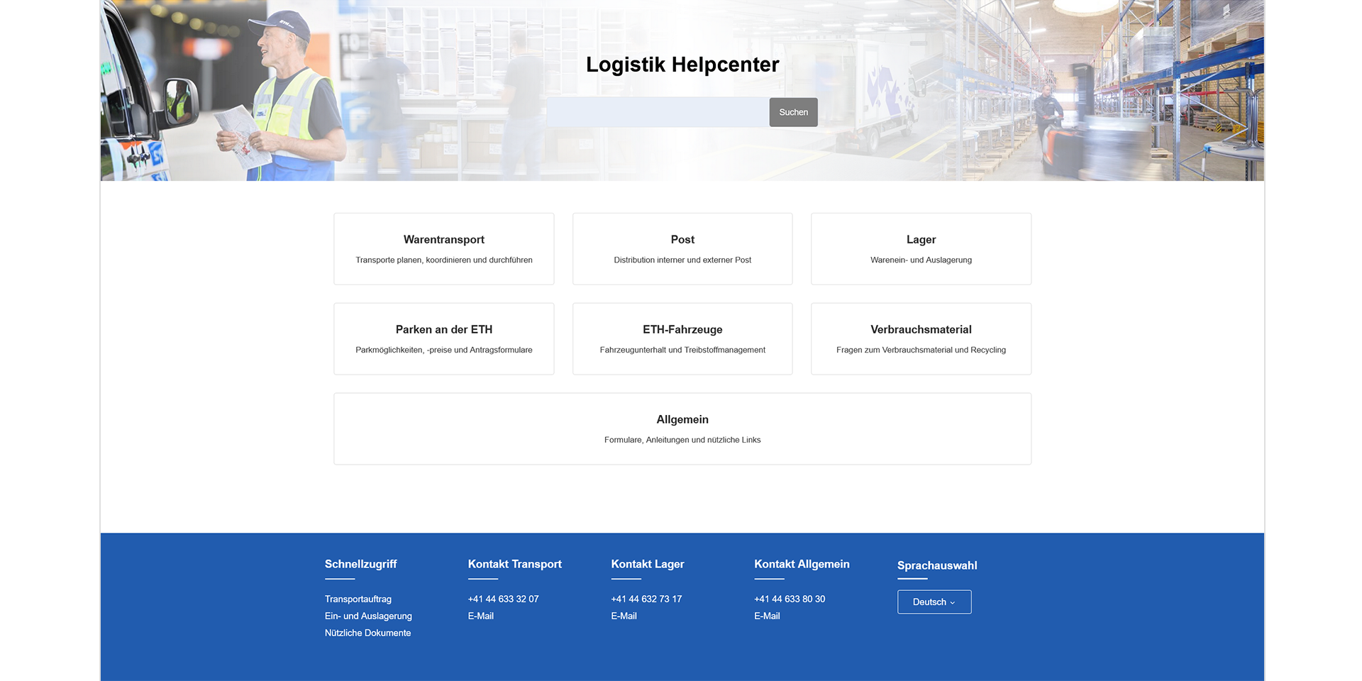 Screenshot der Startseite des Logisitk-Helpcenters