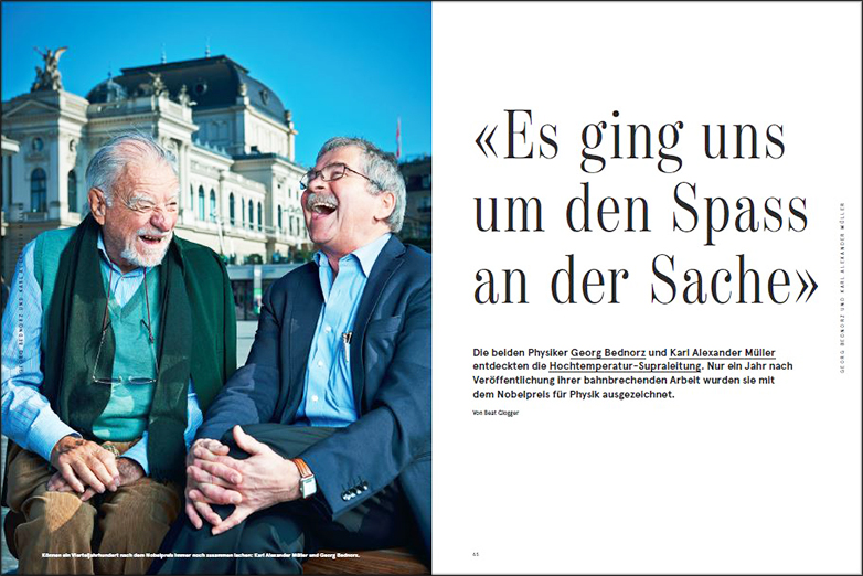 Enlarged view: Karl Alexander Müller and Georg Bednorz (Photo: double-page spread from the book "Zürcher Pioniergeist")