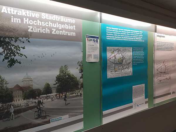 Enlarged view: There is a small poster exhibition about the urban space concept in the showcases on floor D of ETH’s main building. (Photo: ETH Zurich)