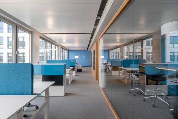 Employees at Octavo work in open multi-space office premises.