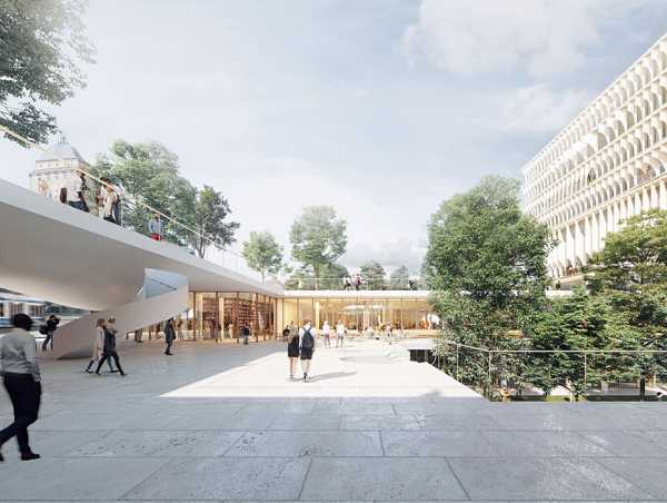 A new, lively square will be created on the Rämiterrasse at FORUM UZH. (Graphic: Herzog & de Meuron)