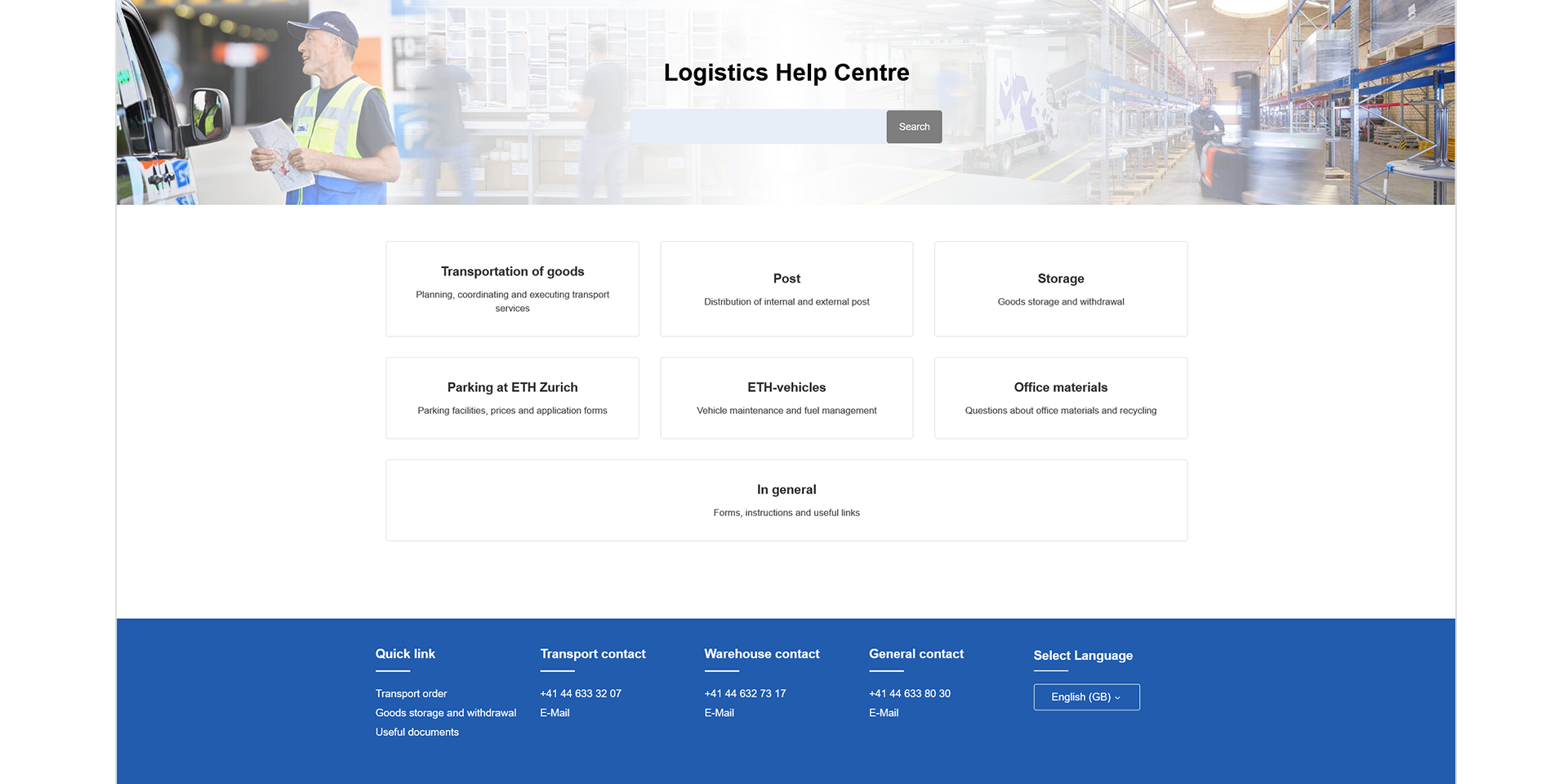 Screenshot of the homepage of the Logisitk-Helpcenter