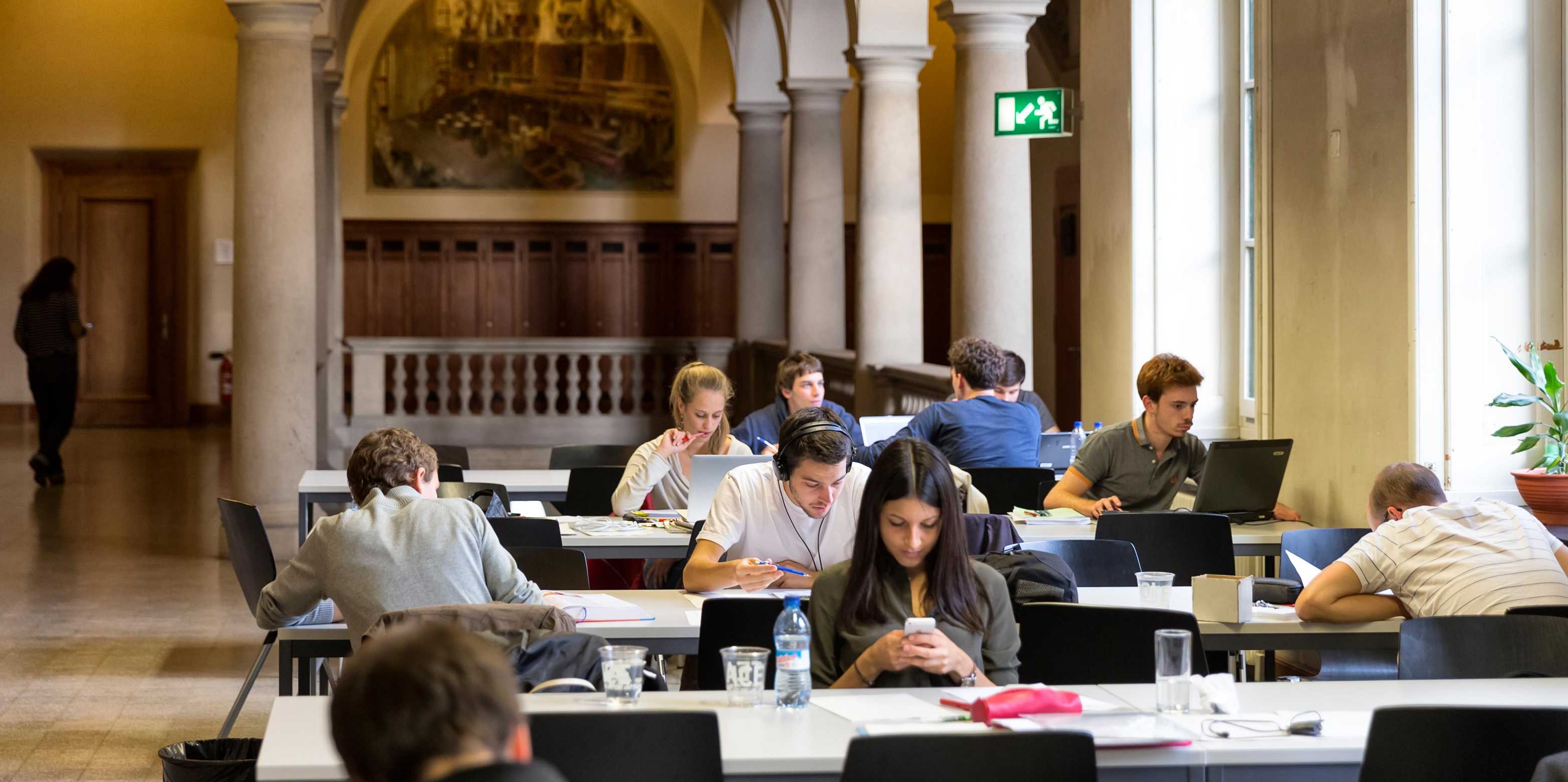Students studying in the main building of ETH Zurich