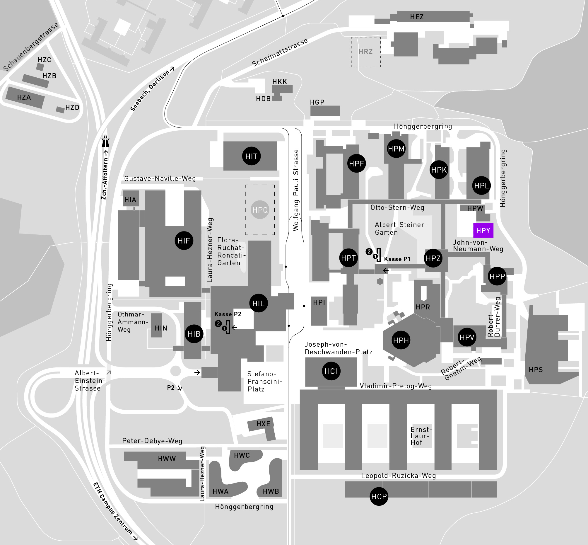 Map shows the Campus Hönggerberg with marked location of HPY