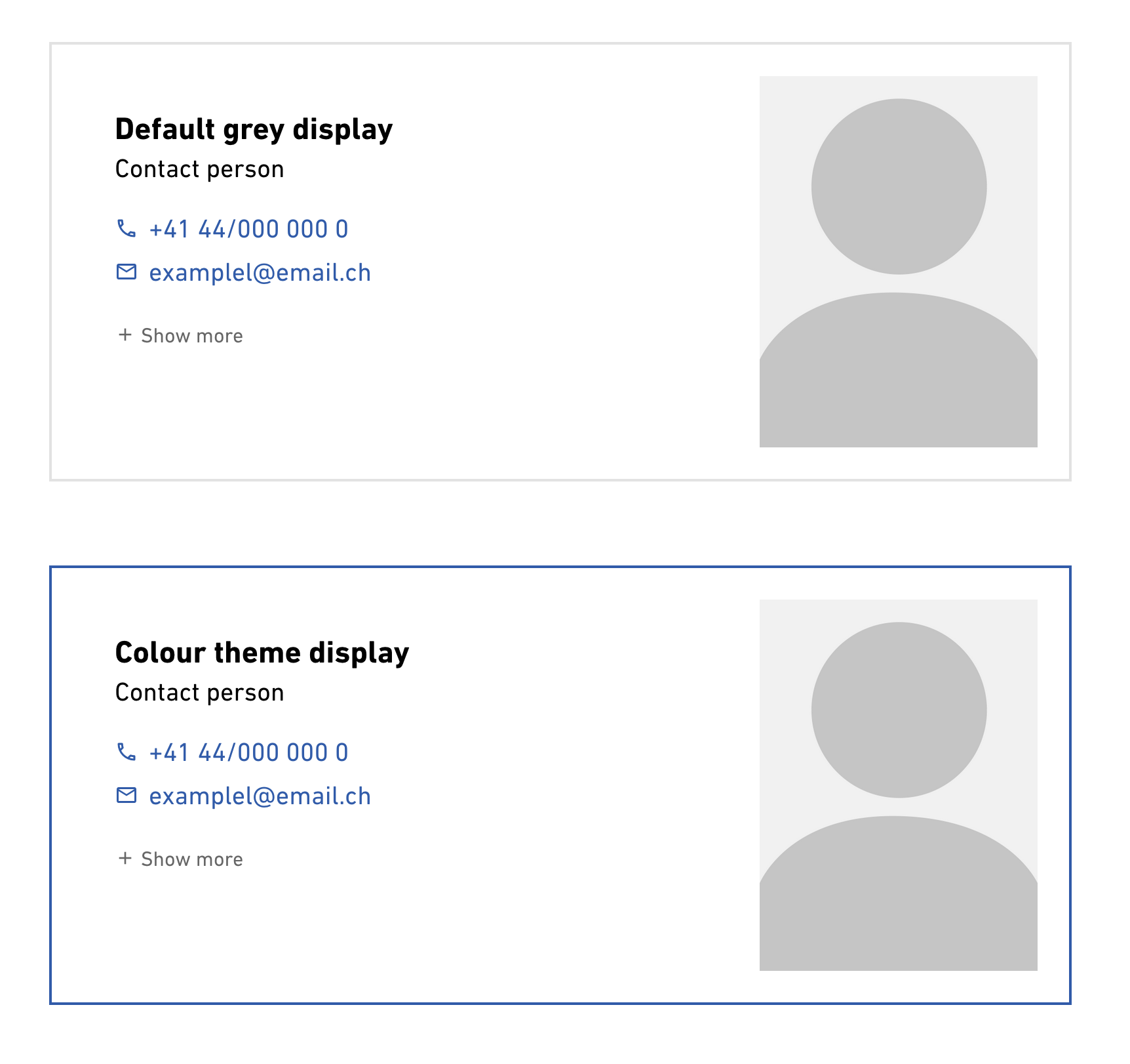 Figure 1. Default and colour themed Contact box display