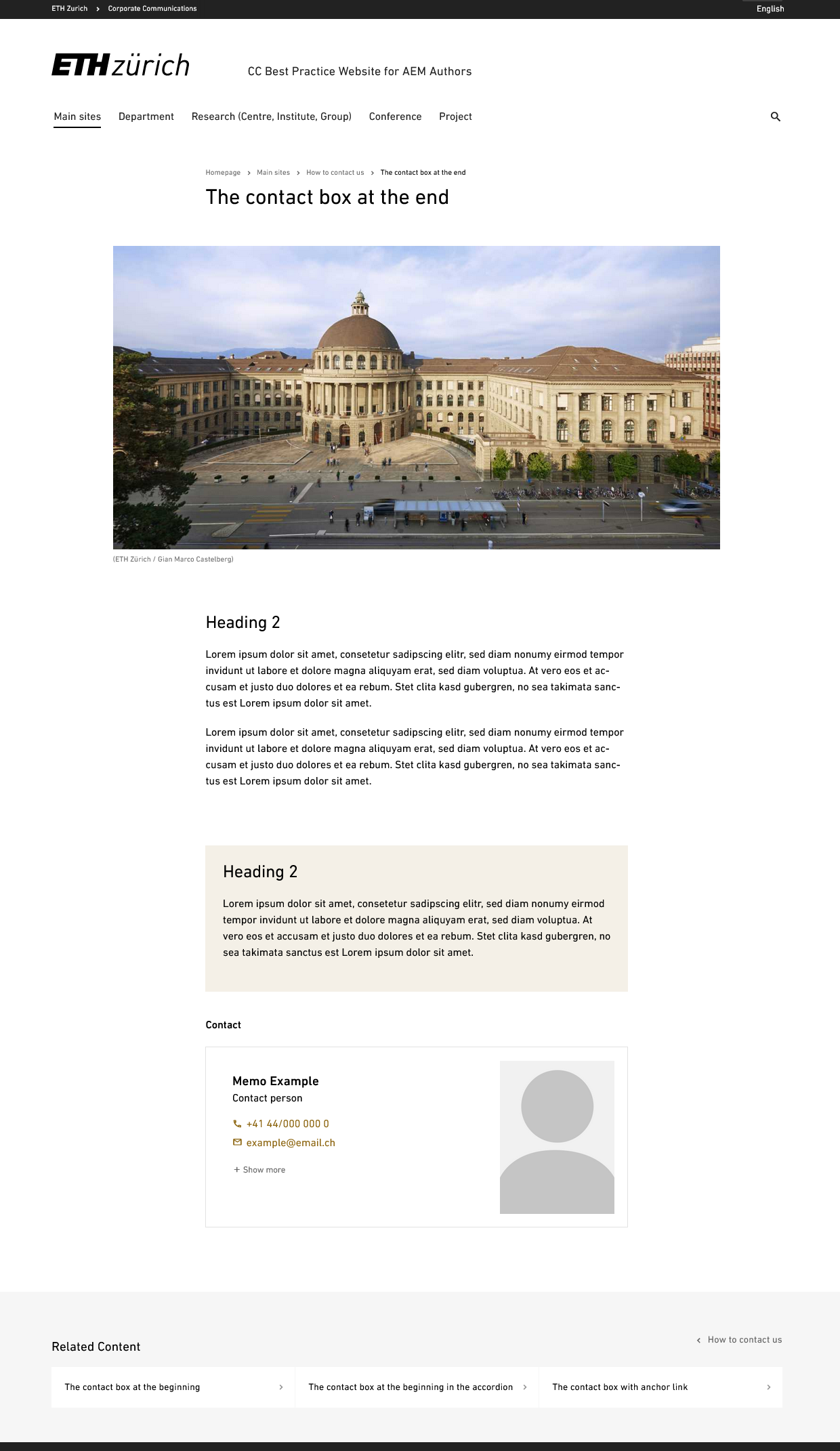 Enlarged view: Screenshot Webpage: contact box at the end