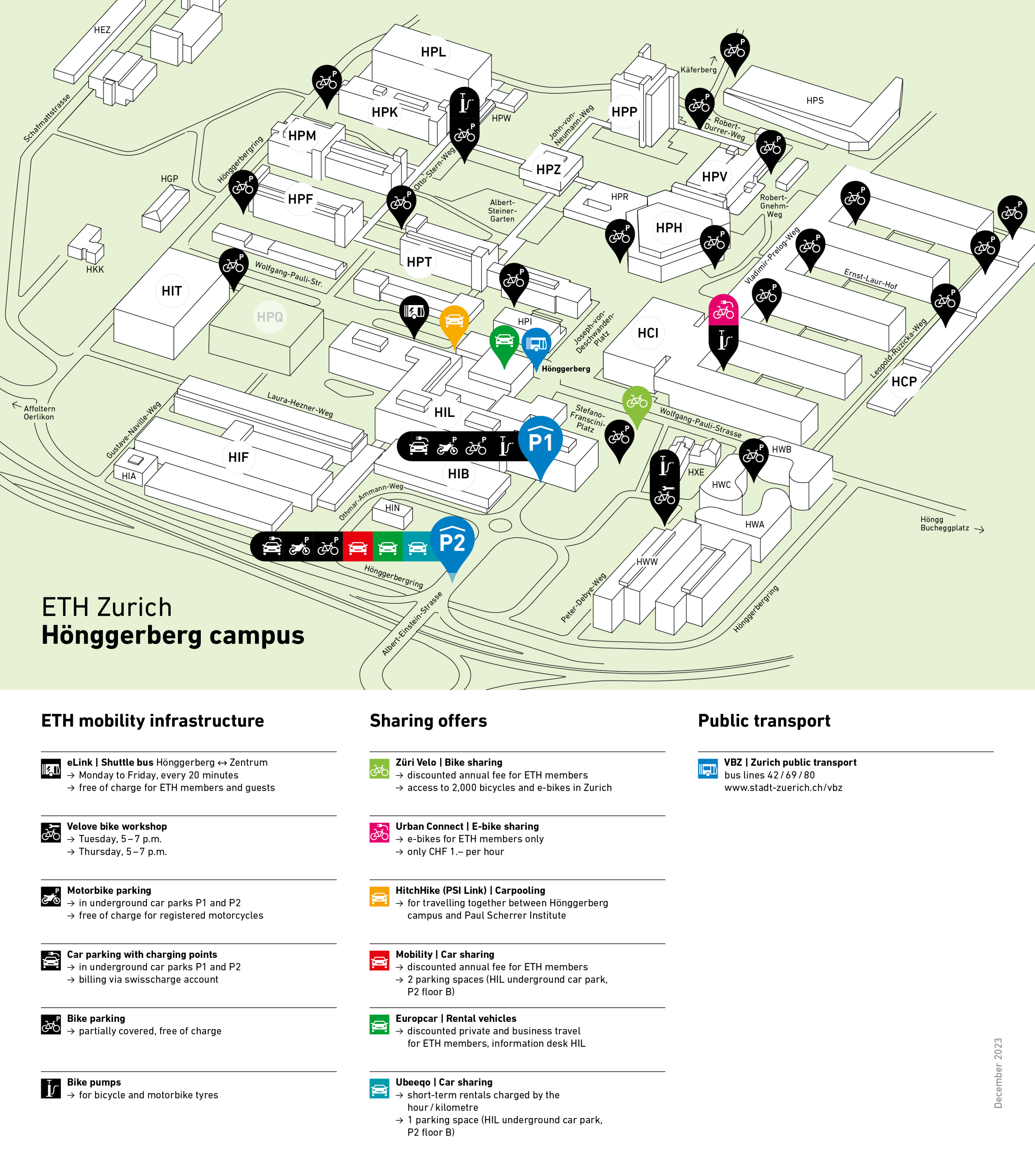 Enlarged view: Locations of ETH mobility services on the Hönggerberg campus